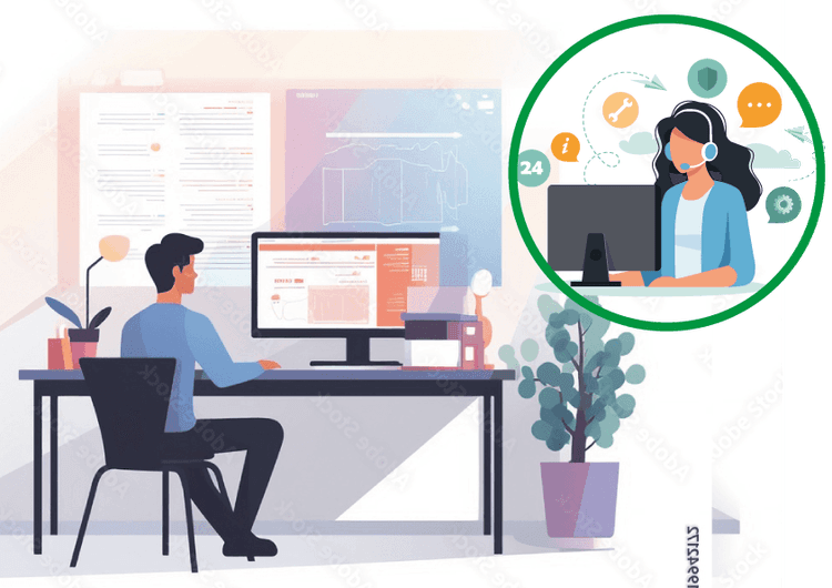 Mann am Arbeitsplatz, Frau mit Headset im Briefanbieter-Wettbewerb