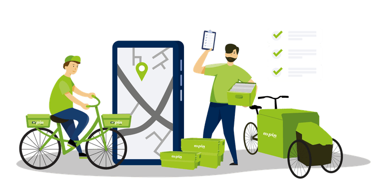 Zusteller mit Fahrrad, Checkliste, Abholservice ab 34€ monatlich