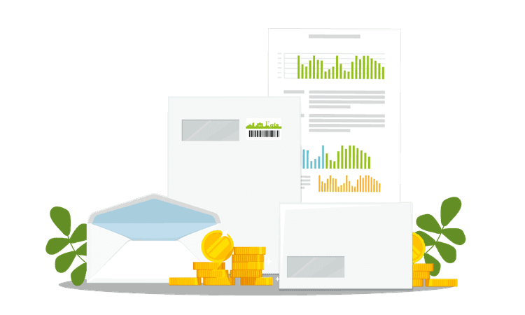 Briefumschläge mit Geldmünzen zeigt günstige Preise