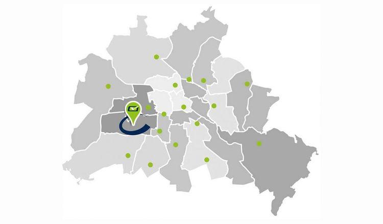 Deutschlandkarte mit Depotmarkierungen, Neueröffnung in Wilmersdorf